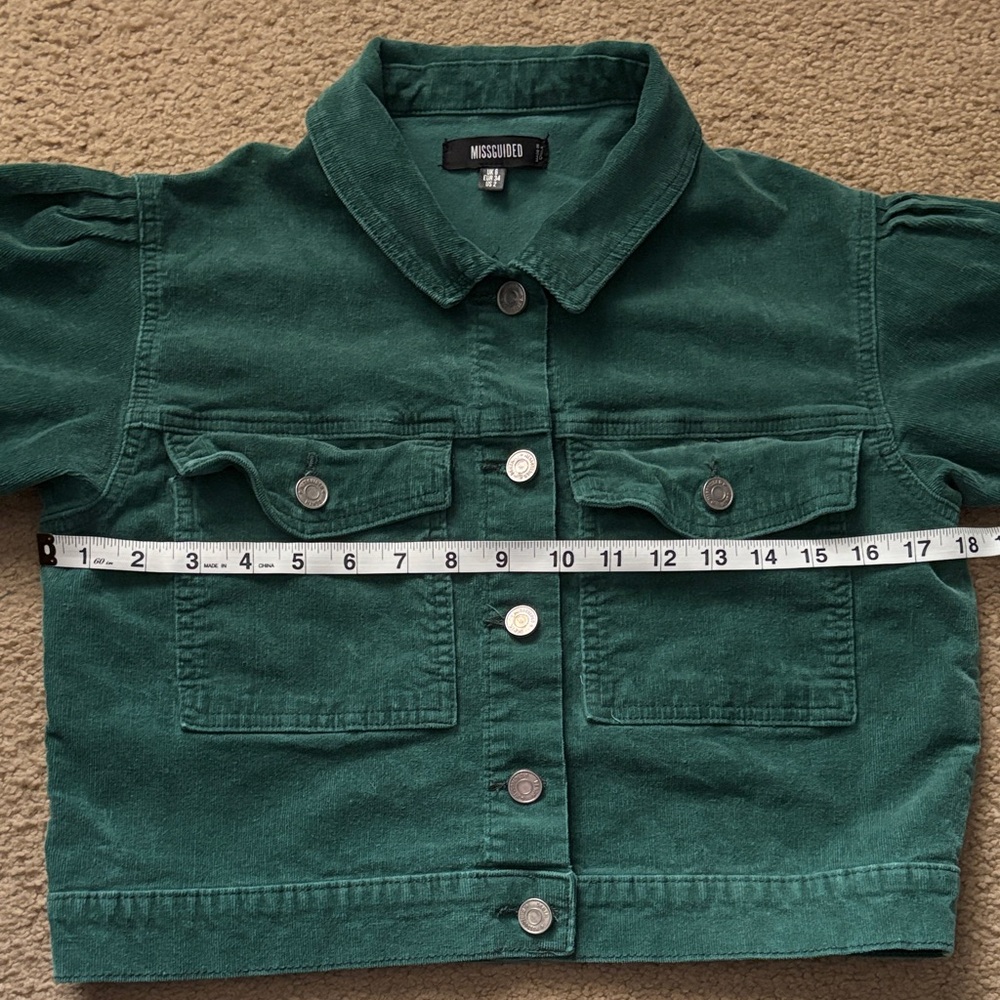 Missguided Forest Green Cropped Corduroy Button Up Jacket Size 2 - Picture 5 of 7